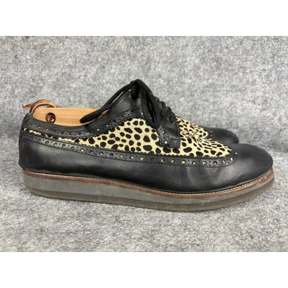 Barneys New York Wingtip Shoes Mens Size 10.5 Black Leopard Pony Hair Made Italy